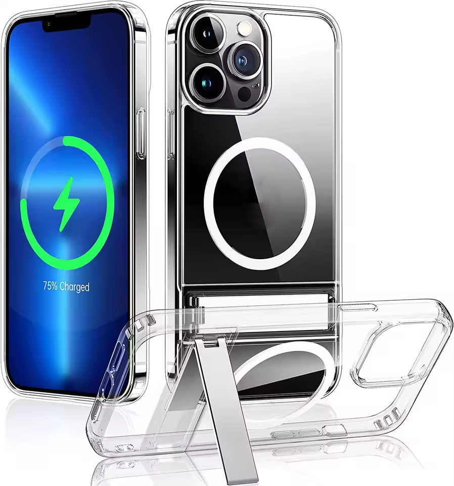 Miritz Clear Magnetic Phone Case with Kickstand Covers for smartphones for Wireless Charging Back Cover