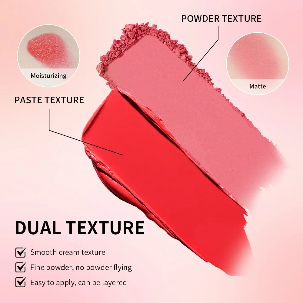 GLEAMORE Matte Cream/powder Blush 2-in-1 Natural Moisturizing Waterproof Longlasting Shimmer Cheeks Rouge Highly Pigment Makeup Cosmetics