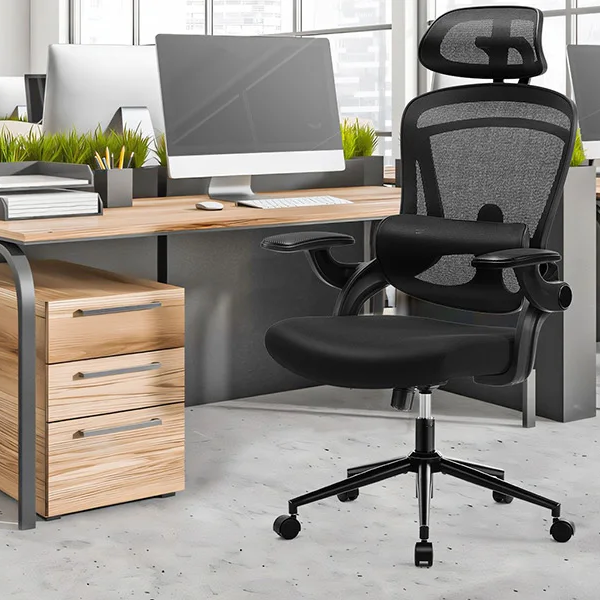 Laukingdom Ergonomic Mesh Adjustable Lumbar Support Office Chair 120°Tilt High Back Comfortable Computer Chair with Soft Flip Up Arms