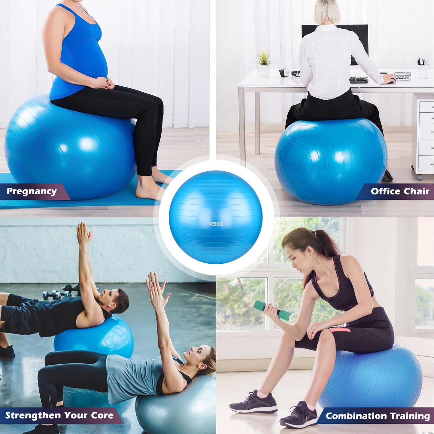 VEICK Diameter PVC Fitness Balls Yoga Ball Thickened Explosion-proof Exercise Home Gym Pilates Equipment Balance Ball