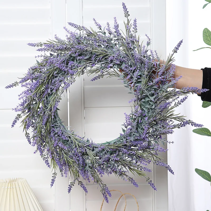 HENGYU 1PC Artificial Plant Lavender Wreath - DIY Holiday Wedding Party Wall Hanging & Door Hanging Decoration