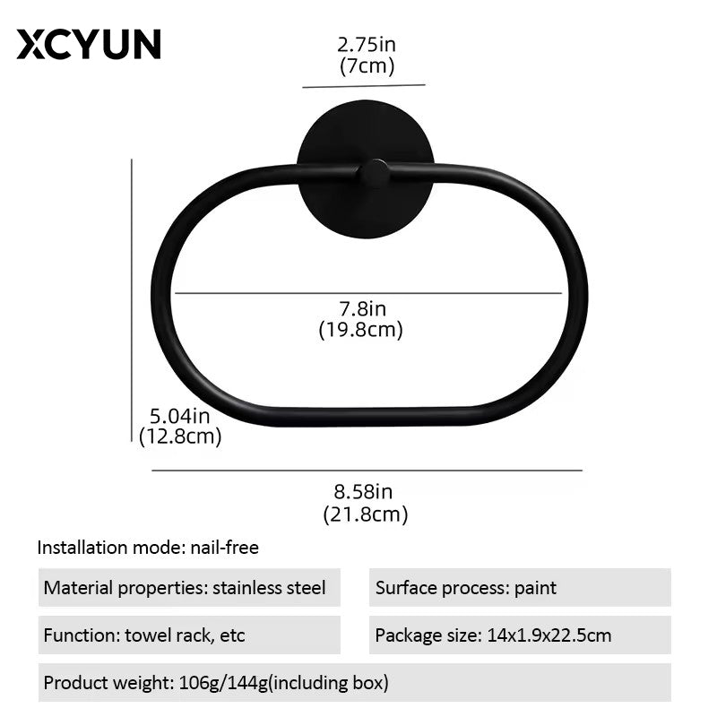 XCYUN Bathroom Stainless Steel Towel Ring Self-Adhesive Towel Hooks Ring Rail Bars Hanging Racks Kitchen Bathroom Storage Accessories Towel hooks of metal