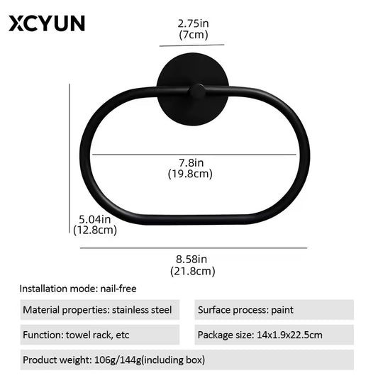 XCYUN Bathroom Stainless Steel Towel Ring Self-Adhesive Towel Hooks Ring Rail Bars Hanging Racks Kitchen Bathroom Storage Accessories Towel hooks of metal