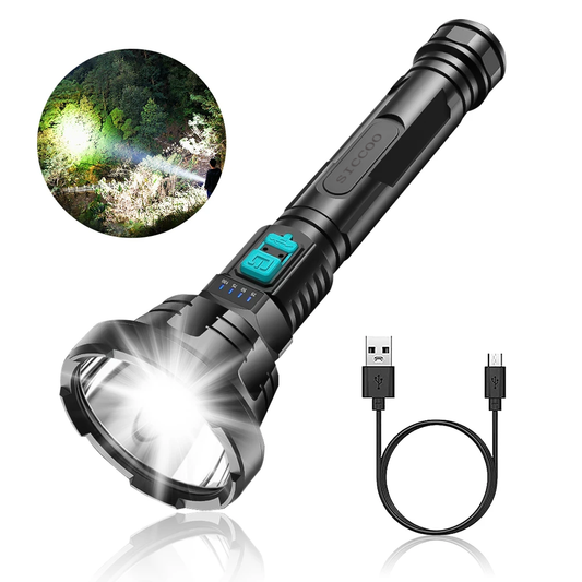 SICCOO High Strong Power Led Flashlights USB 90000ml Emergency Built-in Battery Camping Torch