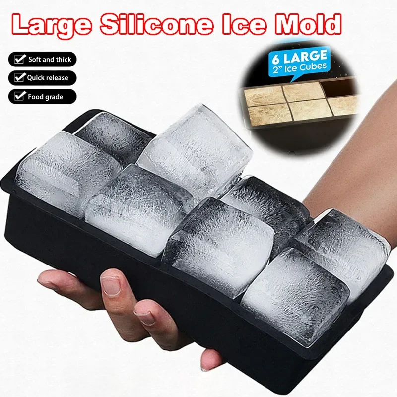 SOLIFEGOBLE 8 Grid Big Ice Tray Mold Giant Jumbo Large Food Grade Silicone Ice Cube Square Tray Mold DIY Ice Maker Ice Cube Tray Ice cube molds