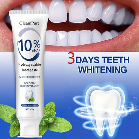 GleamPure 10% Nano Hydroxyapatite Toothpaste Restores White Teeth Protects Gums Deep Cleans Brightens Smile 100g Fresh Mint