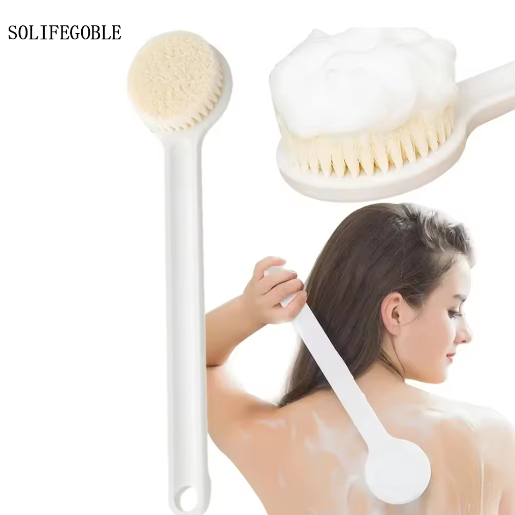 SOLIFEGOBLE Long Handle Back Brush for Shower Soft Bristles Body Exfoliating Bath Brush Skin Health Shower Back Scrubber Bath Supplies