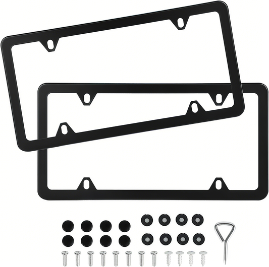 Zypherion 2 Pcs Stainless Steel US-Spec License Plate Frame with Square Holes and Slim Edges Includes Accessory Screws and Wrench US size