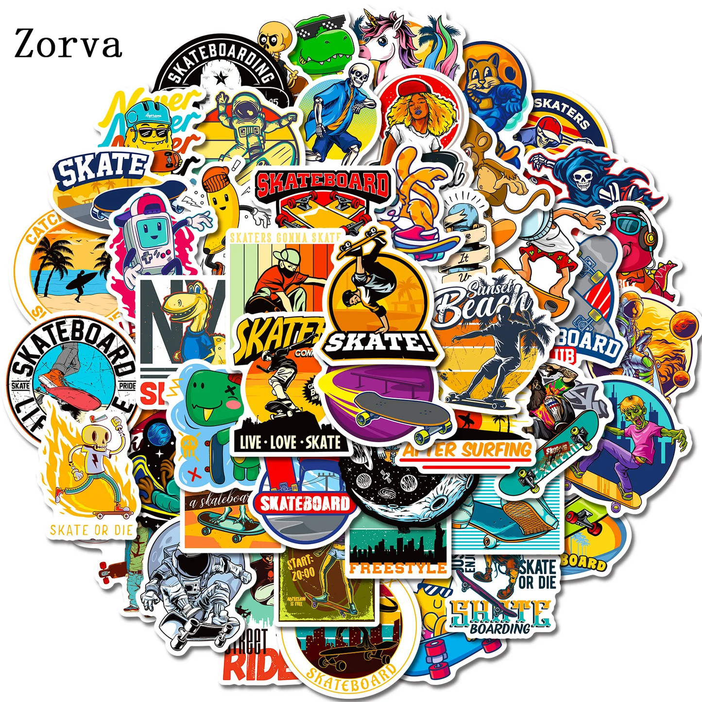 Zorva 50 PCS Skateboard Sport Stickers DIY For Laptop Guitar Water Bottle Bike Anime Cartoon Graffiti waterproof ticker Toys