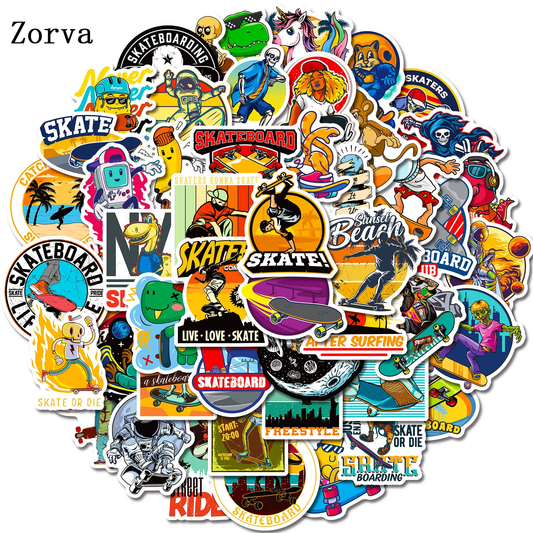 Zorva 50 PCS Skateboard Sport Stickers DIY For Laptop Guitar Water Bottle Bike Anime Cartoon Graffiti waterproof ticker Toys