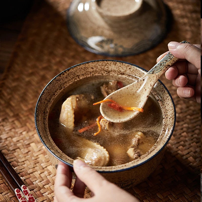 6.5inch Bowl With Lid Ceramic Bowl For Soup Rice Noodle And Porridge Kitchen Tableware