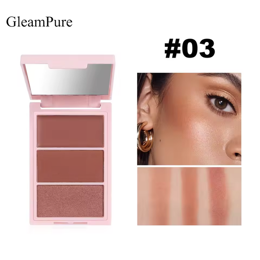 GleamPure Long Lasting Cheek Rouge Three Color Blush Palette Natural Matte Pink Makeup Beauty Cosmetic