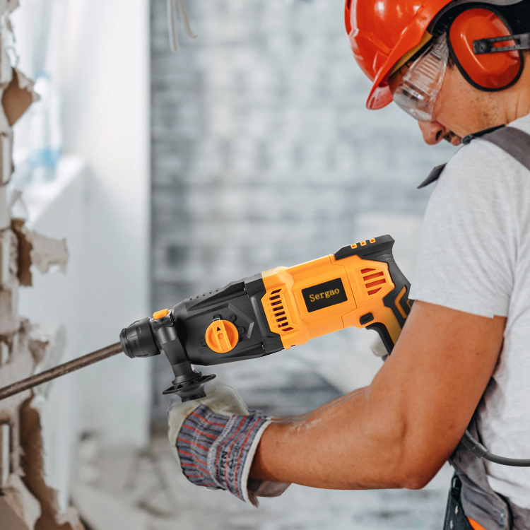 Sergao 800W Rotary Hammer Max Drilling 26mm 4Modes SDS-Plus Corded Chipping Concrete Breaker Electric Drills Hand-Held