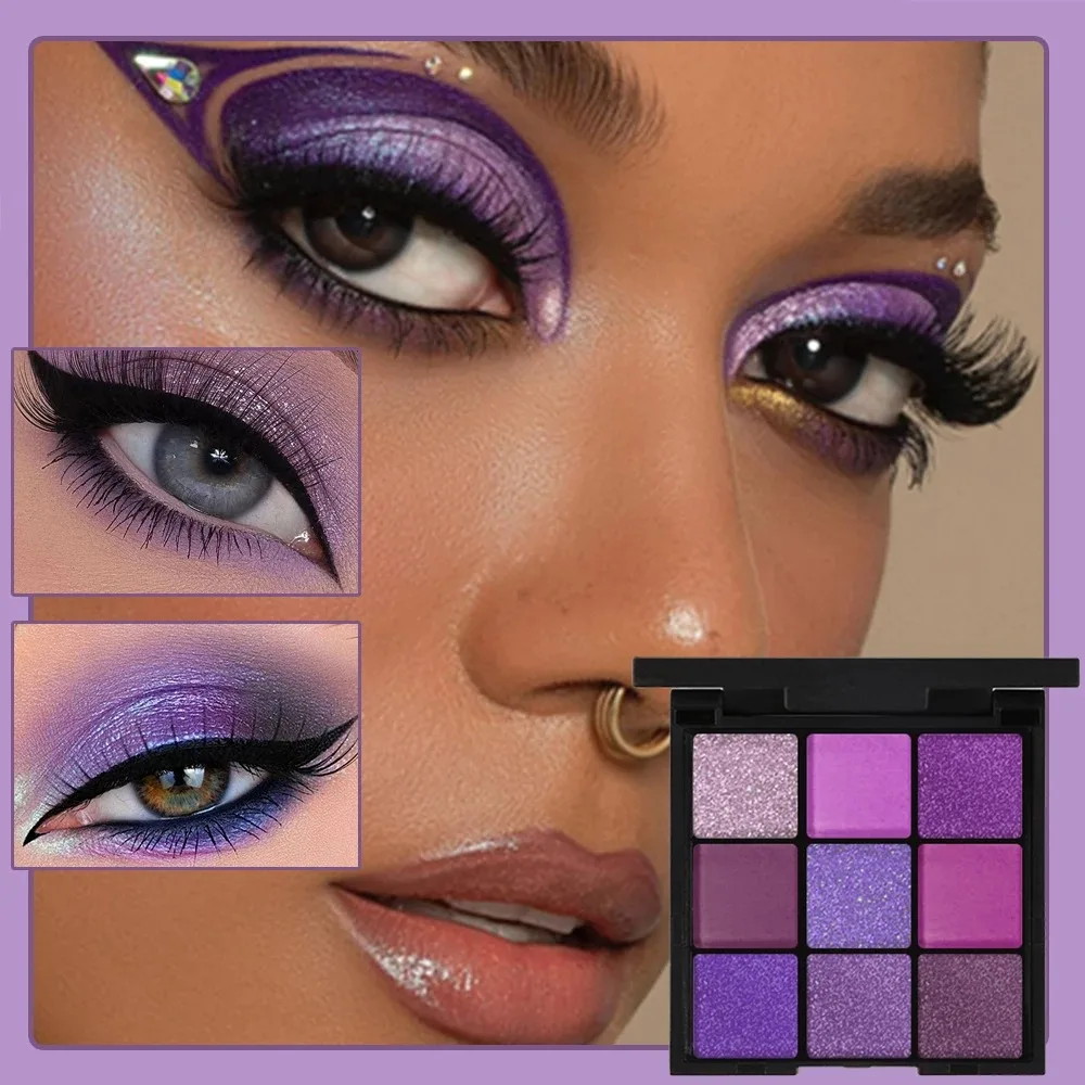 GLEAMORE Purple Eyeshadow Palette 9 Color Matte and Shimmering violet Eye Makeup for Creating Smoky or Natural Looks Cosmetic