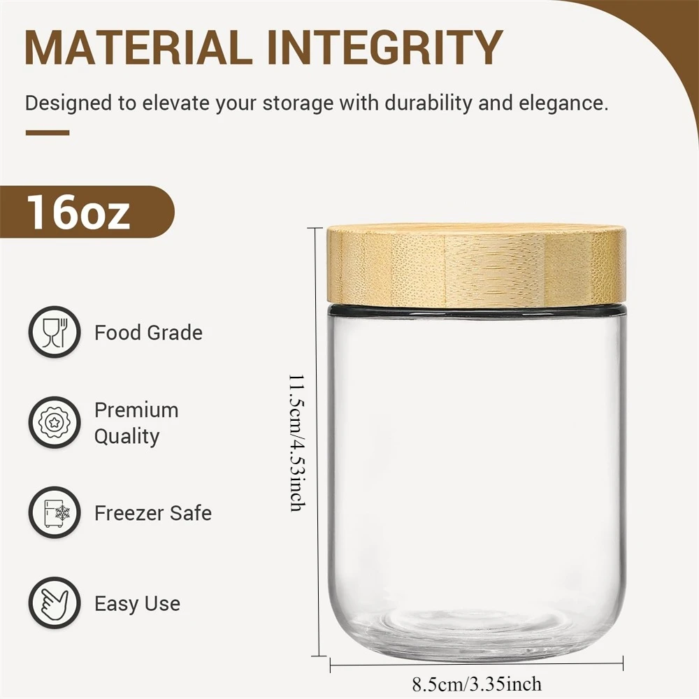 MEMEHO 4pack Glass jars with Airtight Lid 16oz Over Night Oats Container with Bamboo Lids Glass Snack Storage Salad Jars Yogurt Sugar