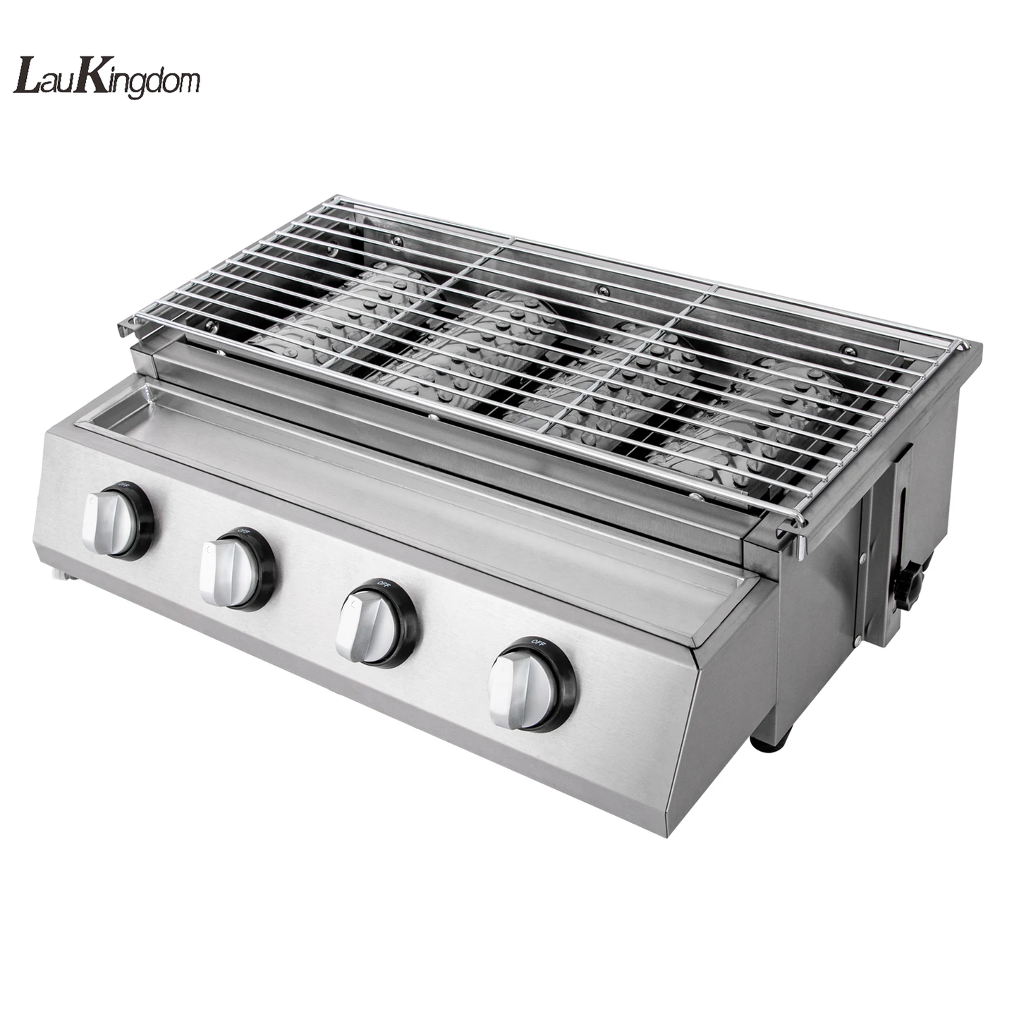 Laukingdom Stainless Steel Smokeless Barbecue Grill 4 Burners LPG Gas Grill Roaster Portable BBQ Grill Removable for Outdoor Patio Garden