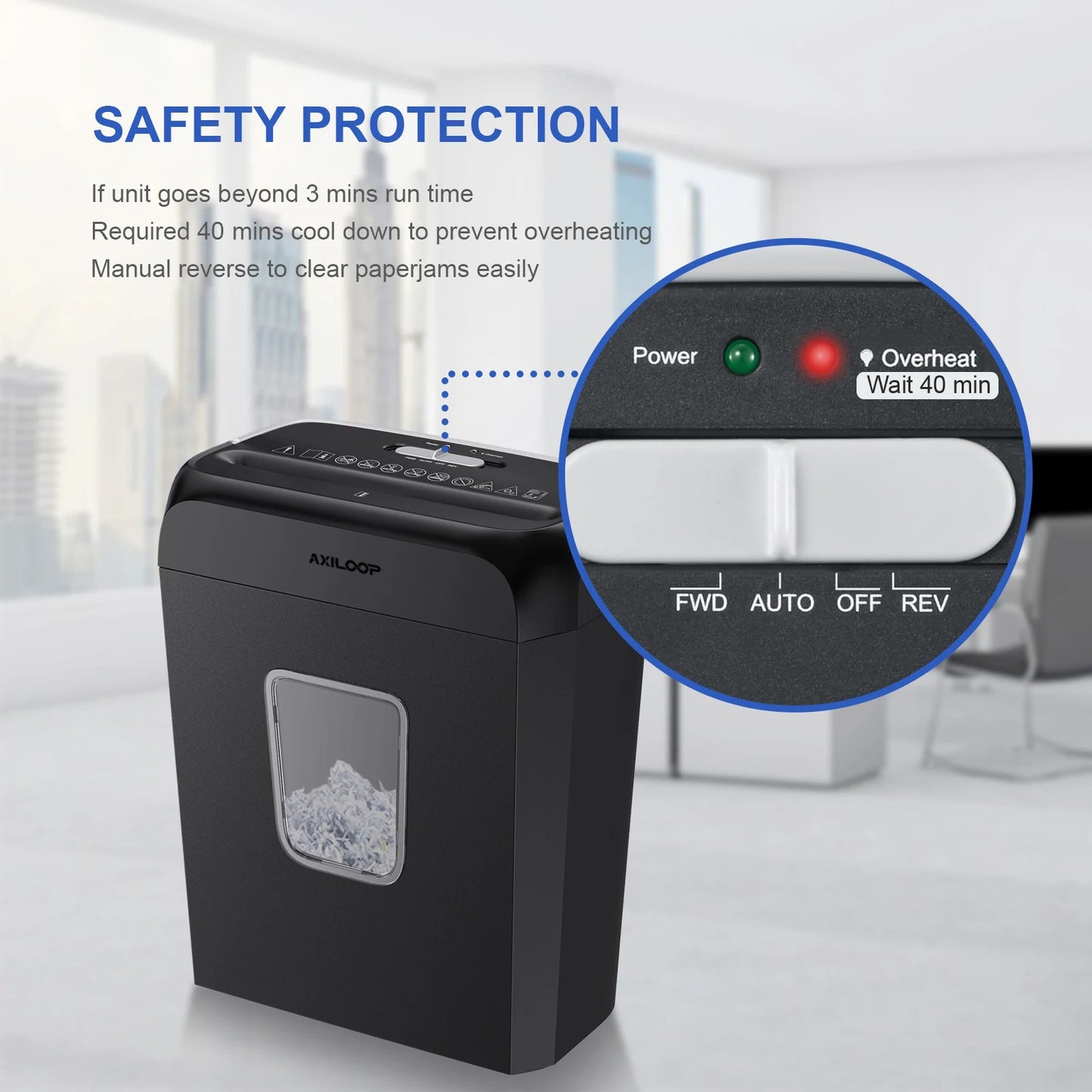 AXILOOP 6-Sheet Cross Cut Paper Shredder Home Office Use with Handle for Document,Mail,Staple,Clip-3.4 Gal Wastebasket