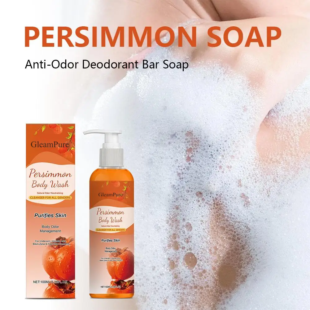 GleamPure Persimmon Shower Gel Persimmon Extract For Men and Women Gentle on All Skin Types Deodorizing Soap Rose Scent Bathing Lotions