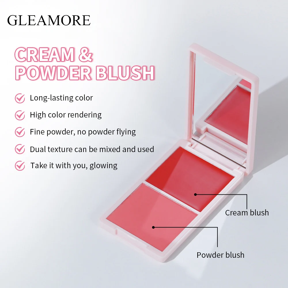 GLEAMORE Matte Cream/powder Blush 2-in-1 Natural Moisturizing Waterproof Longlasting Shimmer Cheeks Rouge Highly Pigment Makeup Cosmetics