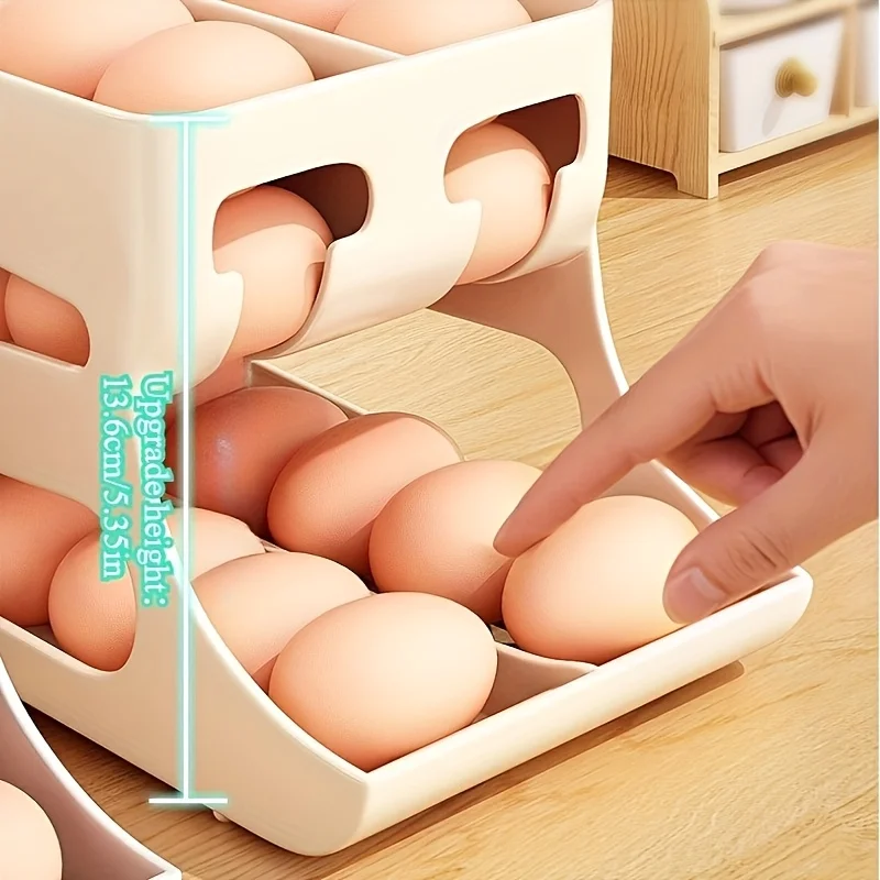 ZFPRIMELSQ 3-Tier Yellow Egg Organizer Holds 60 Eggs Auto-Roll Design Space-Saving