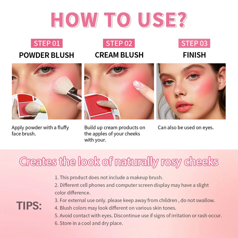 GLEAMORE Matte Cream/powder Blush 2-in-1 Natural Moisturizing Waterproof Longlasting Shimmer Cheeks Rouge Highly Pigment Makeup Cosmetics