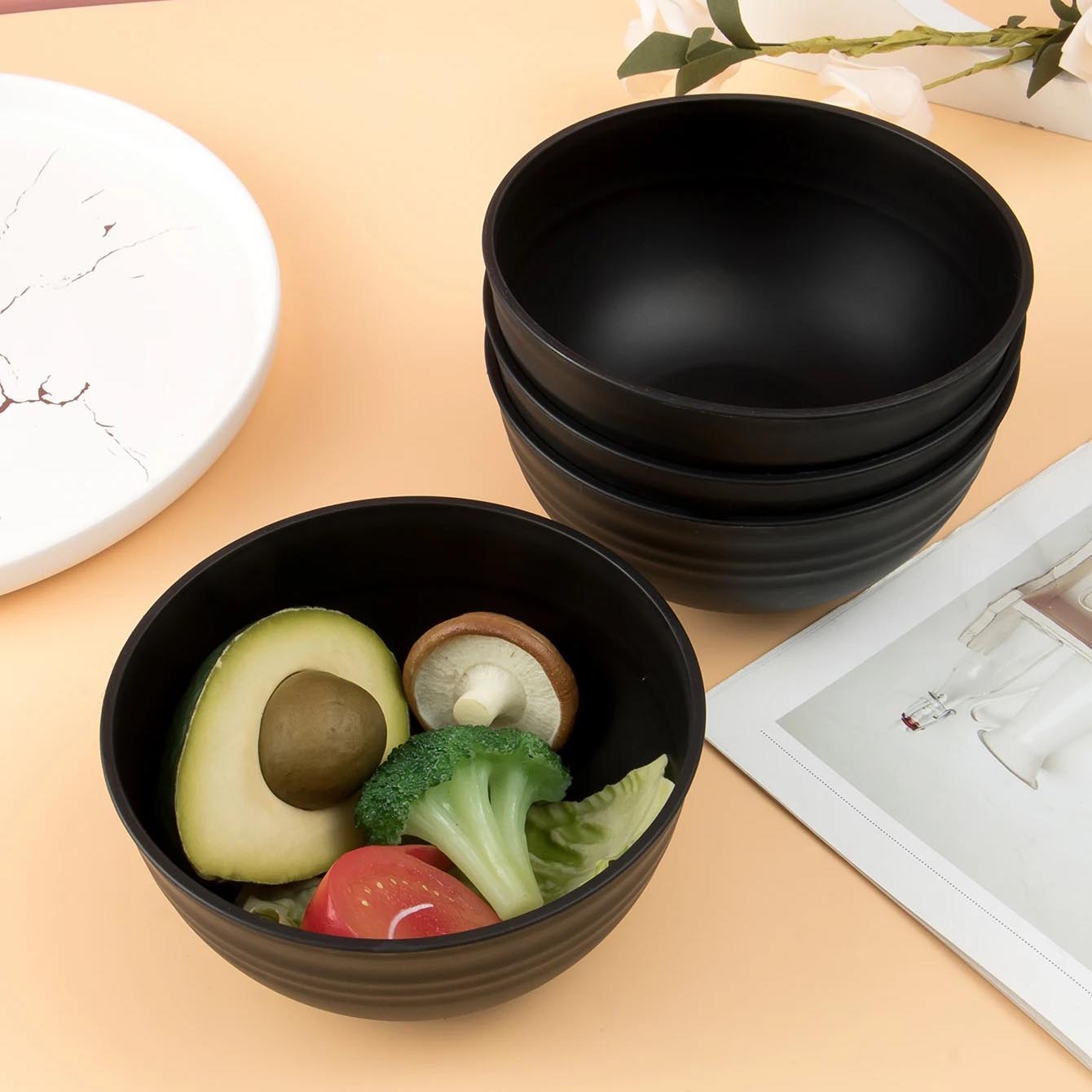 imarku 4pcs Black grain bowl Reusable household plastic dinner bowl can hold food dessert grain outdoor camping bowl