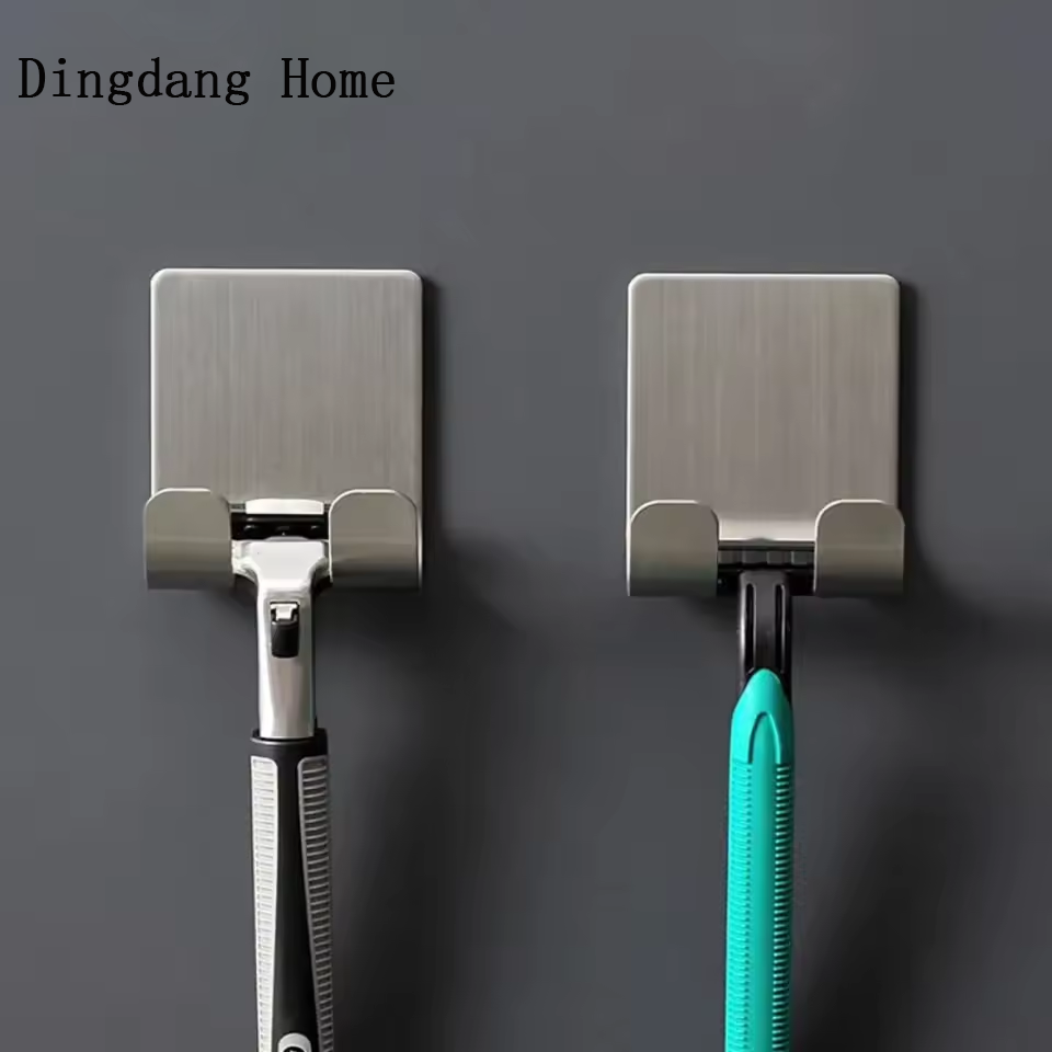 Dingdang Home 2pcs Razor Holder 304 Stainless Steel Men Shaving Shaver Razor Stand Shelf Shaving Razor Storage Rack Bathroom Hook Organizer