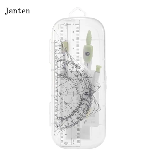 Janten 8PCS/Set Plastic Ruler Compasses Set Eraser Transparent Measuring Ruler Straight Ruler Set Square Protractor School