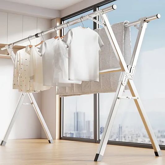 Eclatix Folding Metal Drying Rack with 20 Hooks, Retractable Large Capacity X-Frame for Indoor & Outdoor Laundry Use Clothes drying racks