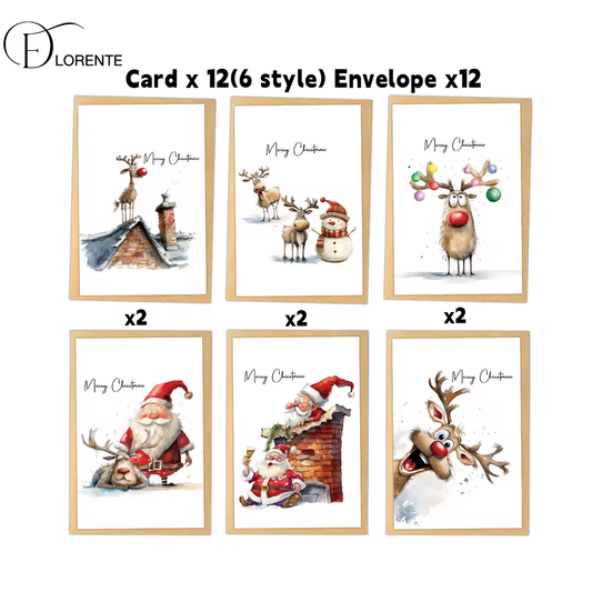 FLORENTE 12pcs Christmas Greeting Cards With Envelopes,For Sending Holiday Wish,Christmas Gift Exchange,Handwritten Note To Friend Family