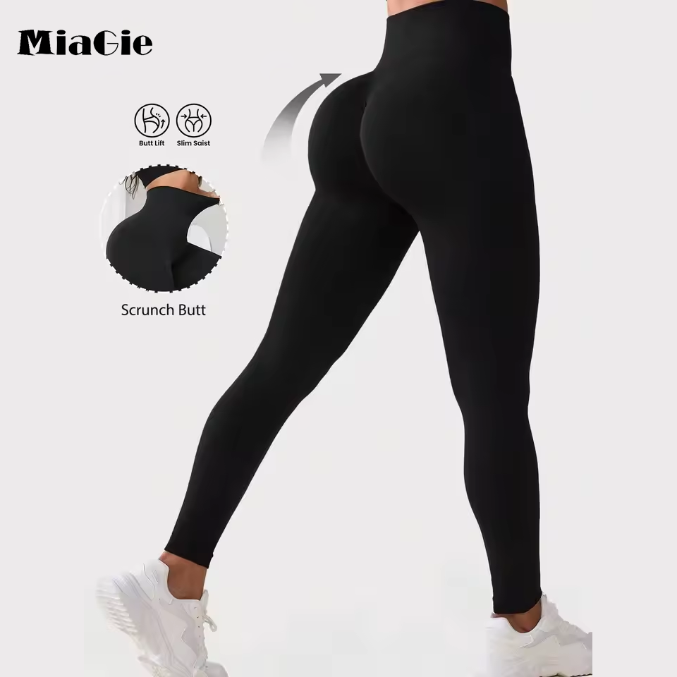 MiaGie Waisted Yoga Pants for Women - Tummy Control Workout Leggings with Pockets 4-Way Stretch Squat Proof Fabric Moisture Wick