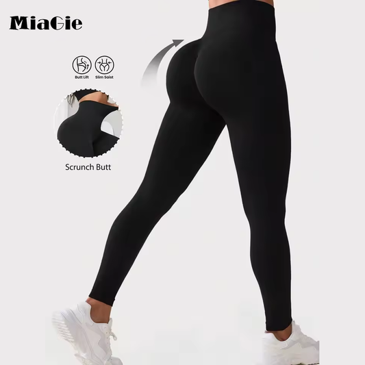 MiaGie Waisted Yoga Pants for Women - Tummy Control Workout Leggings with Pockets 4-Way Stretch Squat Proof Fabric Moisture Wick