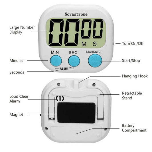 Novastrome LED Counter Display Alarm Clock Manual Electronic Countdown Sports Magnetic Digital Timer Kitchen Cooking Shower Study Stopwatch Electronic timers