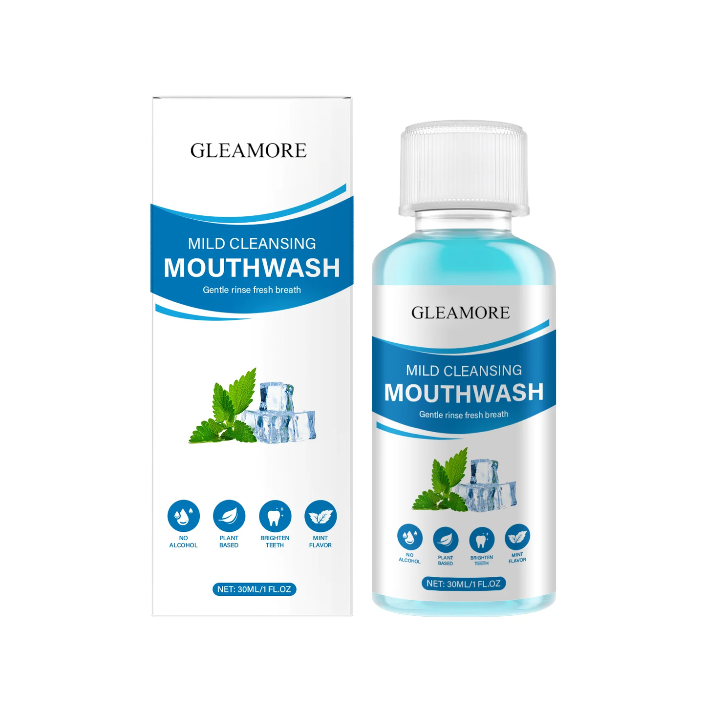 GLEAMORE 30ml Portable Mint Bad Breath Mouthwash Fresheners Mouth Oral Odor Removal Lasting Aroma Remove Tartar Deep Cleaning Mouthwash