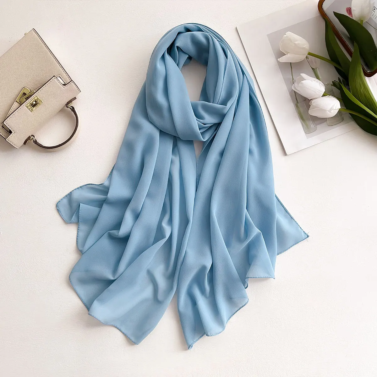 MiaGie Women Chiffon Scarf Premium Chiffon Plain Maxi Wrap Femme Solid Color Scarfs