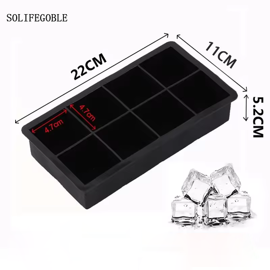 SOLIFEGOBLE 8 Grid Big Ice Tray Mold Giant Jumbo Large Food Grade Silicone Ice Cube Square Tray Mold DIY Ice Maker Ice Cube Tray Ice cube molds