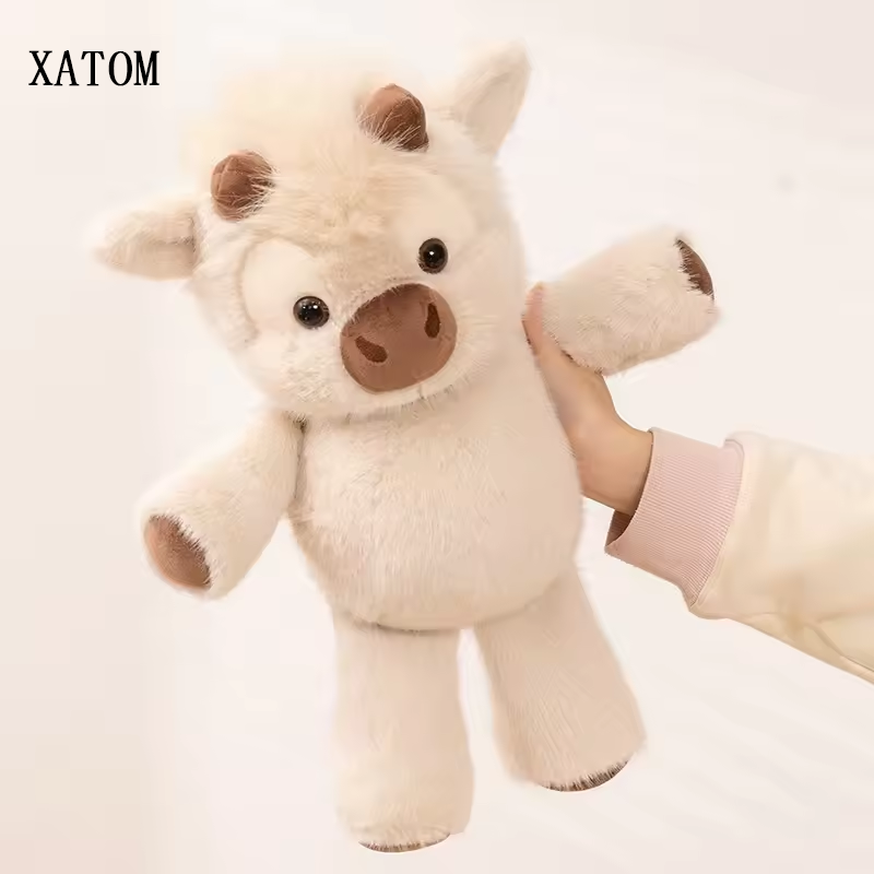 XATOM Cuddly Plush Toys Cattle High Quality Fluffy Sitting Pose Doll Warm Cozy Children Companion Xmas Gift Home Decor Gift