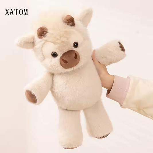 XATOM Cuddly Plush Toys Cattle High Quality Fluffy Sitting Pose Doll Warm Cozy Children Companion Xmas Gift Home Decor Gift