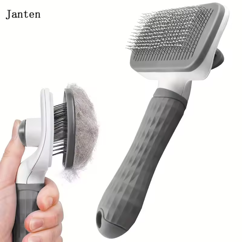 Janten 2-in-1 Pet Grooming Brush Massaging Deshedder with Easy Cleanup Brushes for pets