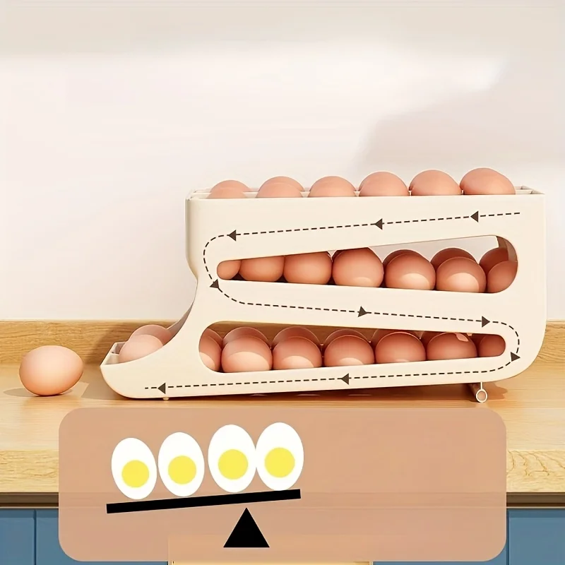 ZFPRIMELSQ 3-Tier Yellow Egg Organizer Holds 60 Eggs Auto-Roll Design Space-Saving