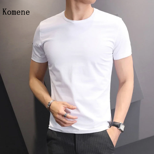 Komene T-shirts White Black Short Sleeve Loose Round Neck Bottoming Shirts Trendy Casual Solid Color Pullover Tops