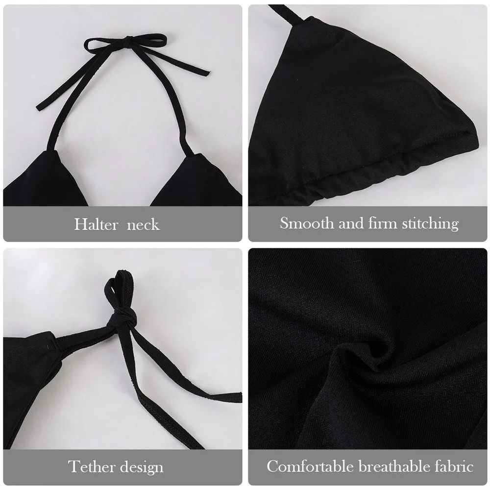 YZFC Women Thong Bikini Set Side Lace-up Sexy Swimsuit Neck Tie Swimwear Adjustable Brazilian Style Bikini