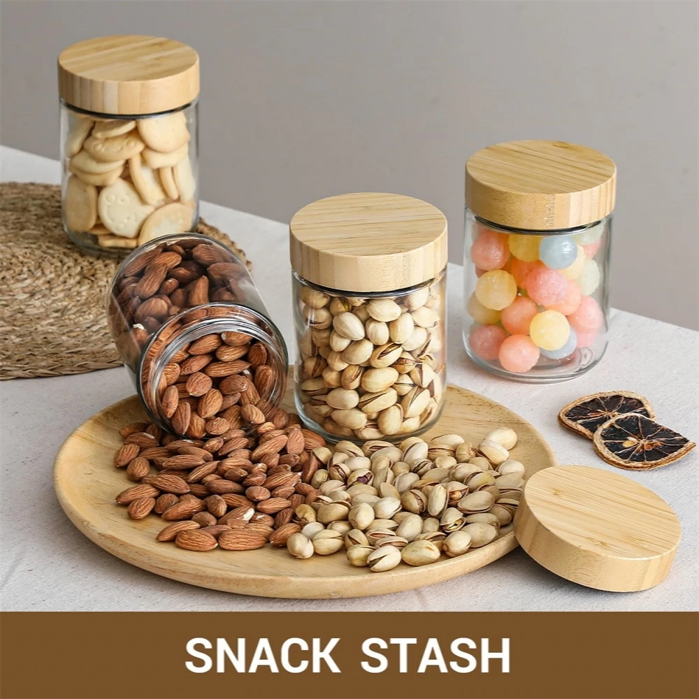 MEMEHO 4pack Glass jars with Airtight Lid 16oz Over Night Oats Container with Bamboo Lids Glass Snack Storage Salad Jars Yogurt Sugar