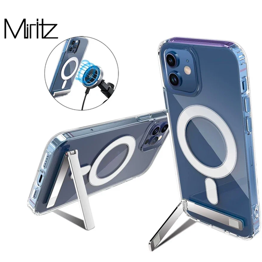 Miritz Clear Magnetic Phone Case with Kickstand Covers for smartphones for Wireless Charging Back Cover