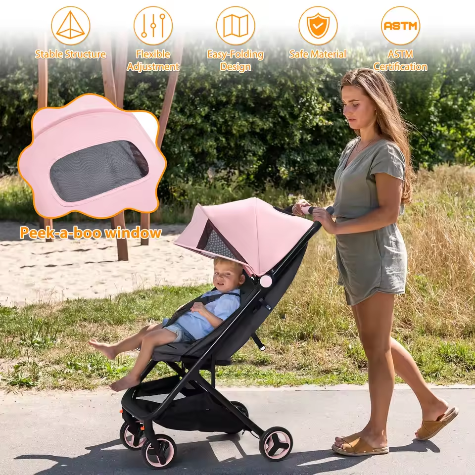 ProTraverce Lightweight Baby Stroller, Compact Umbrella Stroller with Adjustable Canopy/Footrest/Backrest, One-Hand Folding Newborn Stroller