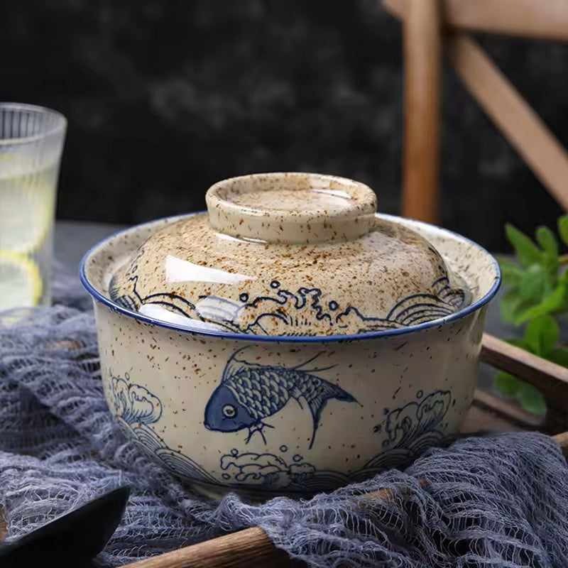 6.5inch Bowl With Lid Ceramic Bowl For Soup Rice Noodle And Porridge Kitchen Tableware