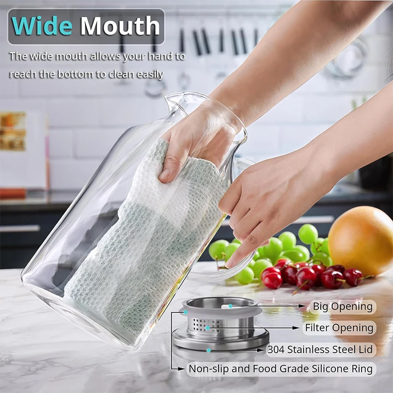 SOLIFEGOBLE 1.8L Glass Pitcher with Lid Vertical Stripes Glass Water Pitcher Water Carafe for Fridge Borosilicate Water Jugs