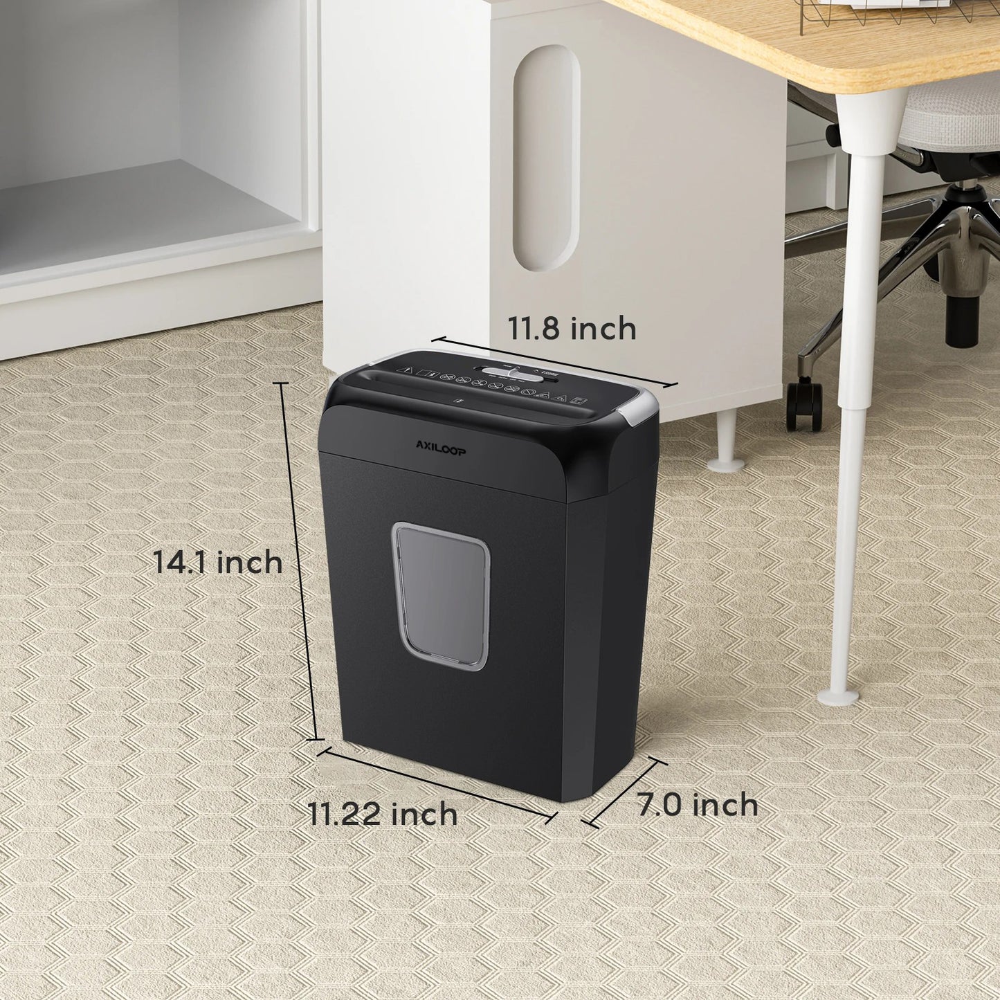 AXILOOP 6-Sheet Cross Cut Paper Shredder Home Office Use with Handle for Document,Mail,Staple,Clip-3.4 Gal Wastebasket