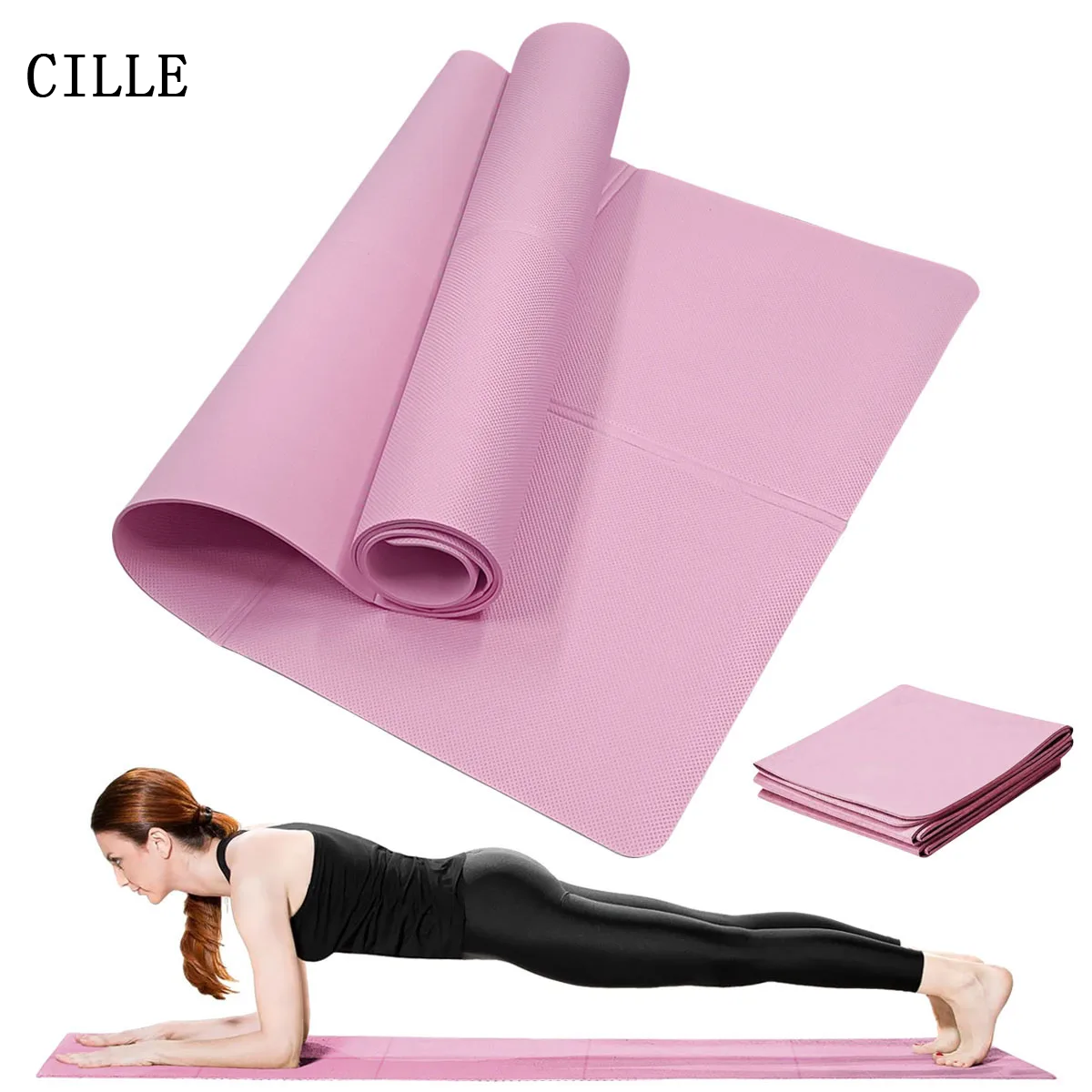 CILLE Yoga Mat Pilates Fitness Mat Thicknes Non Slip Yoga Cushion Travel Fitness Exercise Pad for Women Home Gym