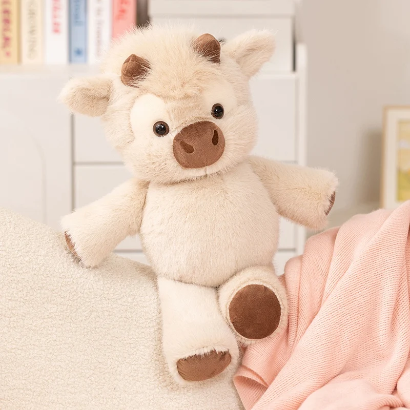 XATOM Cuddly Plush Toys Cattle High Quality Fluffy Sitting Pose Doll Warm Cozy Children Companion Xmas Gift Home Decor Gift